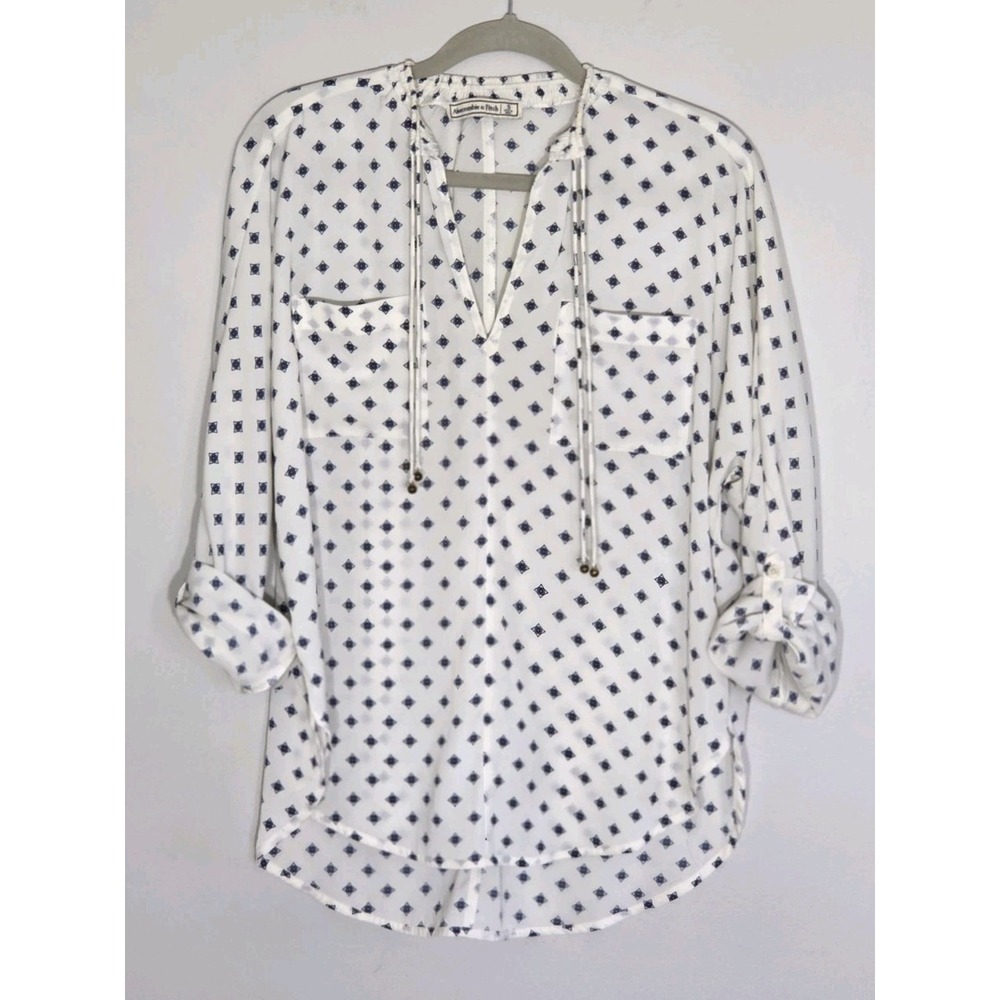 Women's Cream Blue Sheer Peasant Blouse Top Boho Abercrombie Small